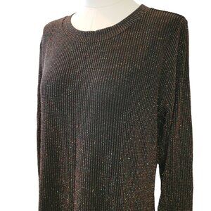 Loft Black & Gold Sparkle Maxi Dress Long Sleeve Size XL jj3591